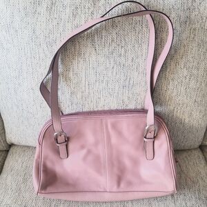 VINTAGE Purse Bag Mauve Genuine Leather Vinyl Trim Silver Buckles WORTHINGTON